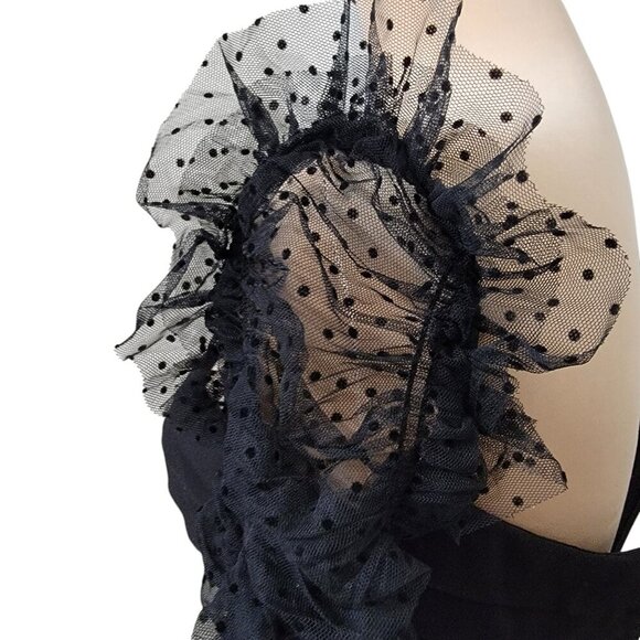 Self-Portrait Size 2 Black Crepe Dot Mesh Midi Dress. Excellent Used Condition - Picture 4 of 15